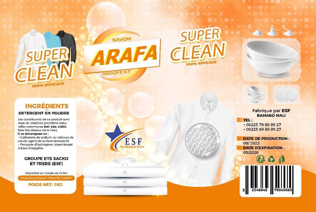 Présentation du détergent en poudre ARAFA Super Clean