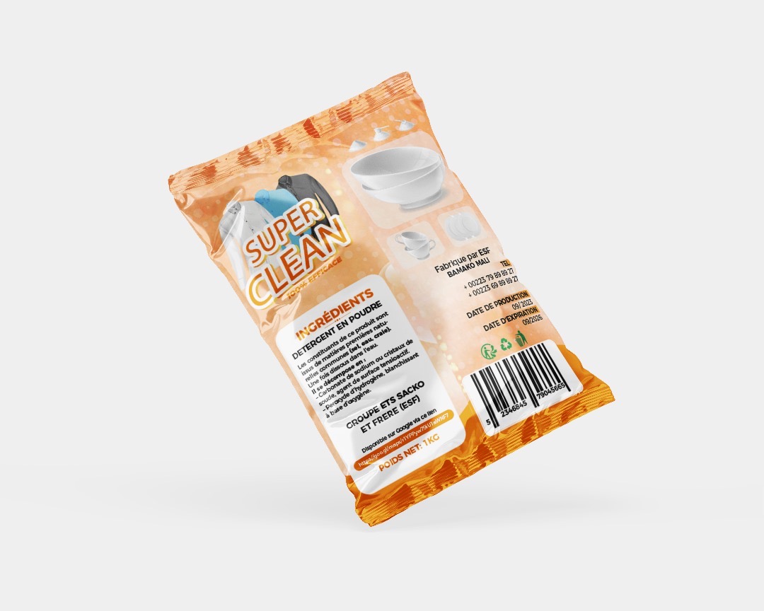 Sachet de détergent ARAFA Super Clean de 1 kg