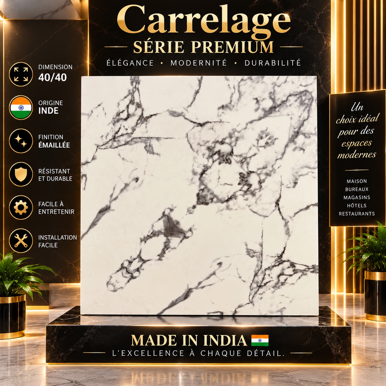 Collection Premium 40×40 — Marbre Noir