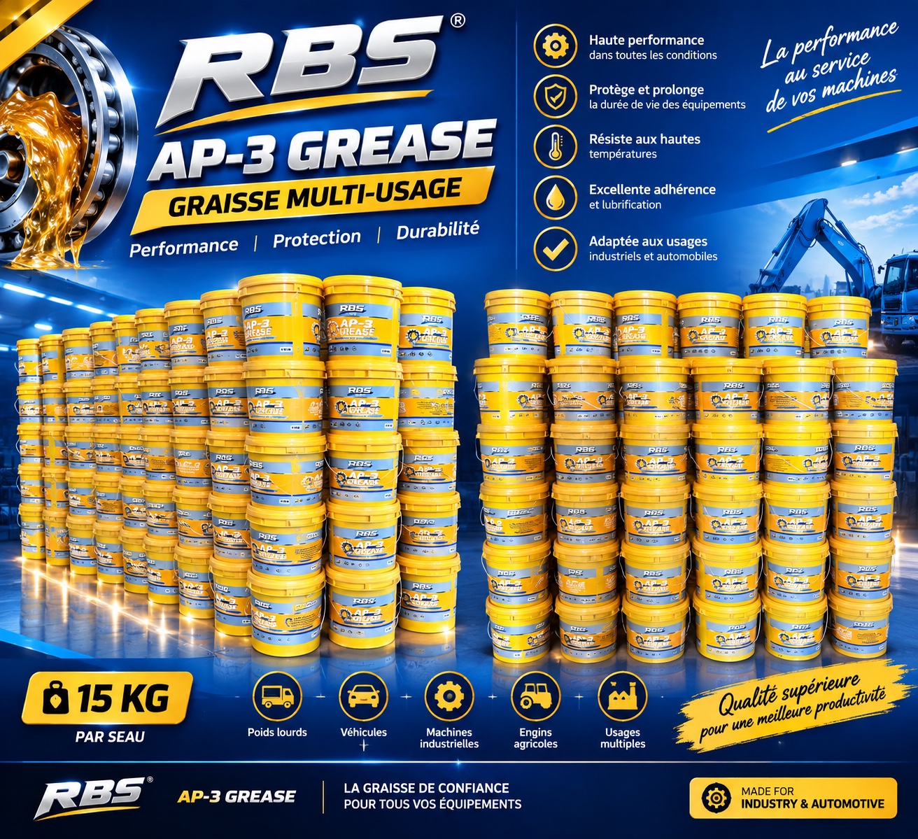 Stock de graisse RBS AP-3 multi-usage pour véhicules et machines