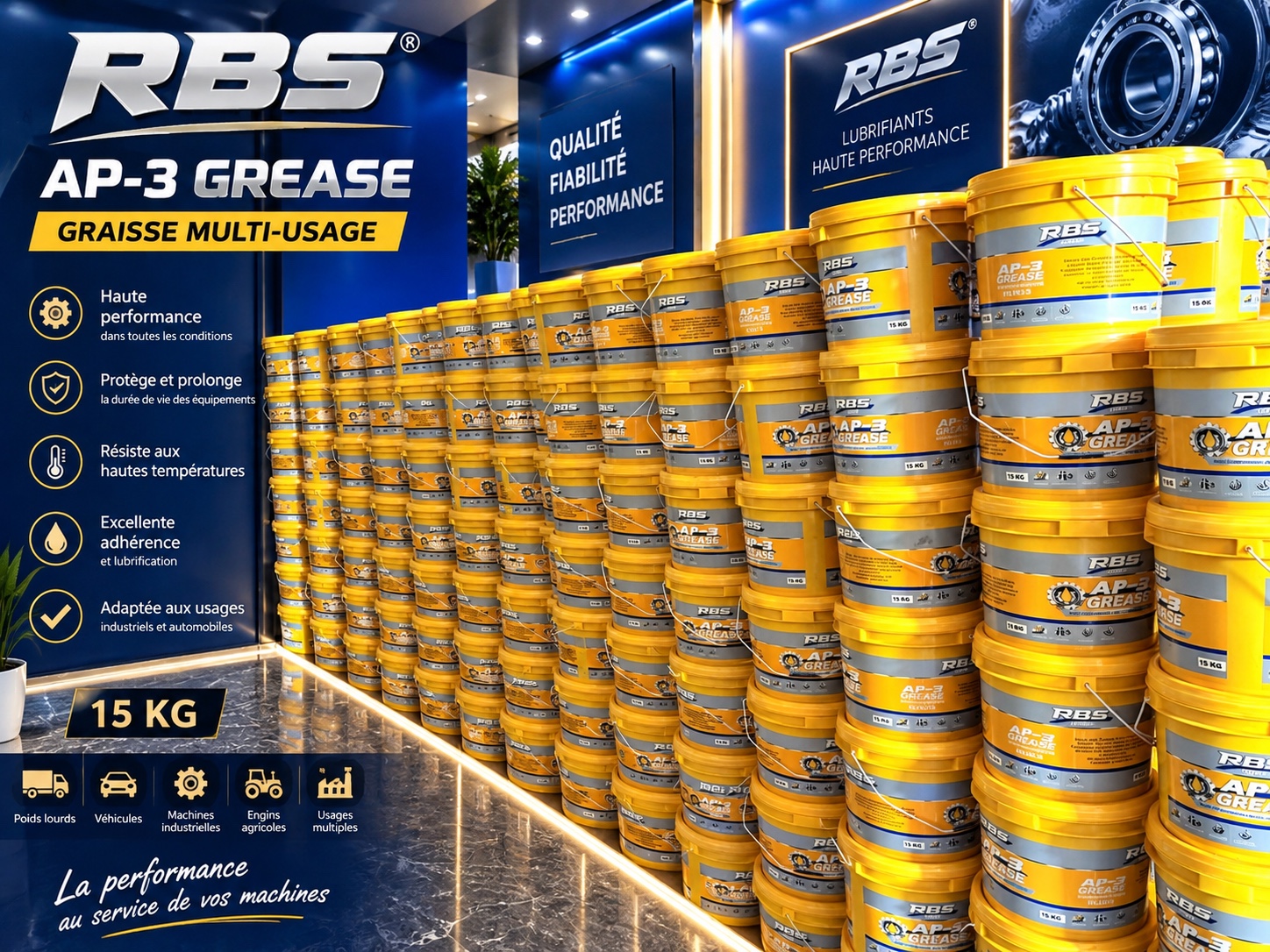 Rangées de seaux de graisse RBS AP-3 de 15 kg